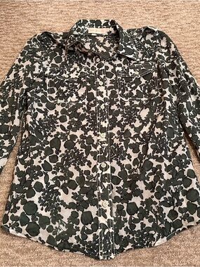 Tory Burch Green Floral Button-Front Jean Jacket